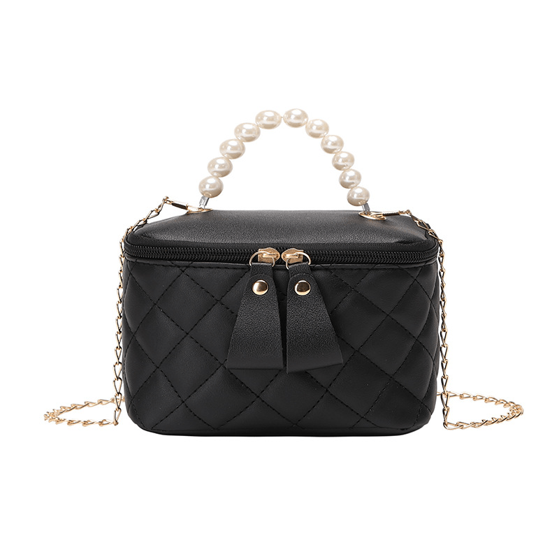 Mini Argyle Quilted Handbag Chain Crossbody Bag Faux Pearl Handle Purse