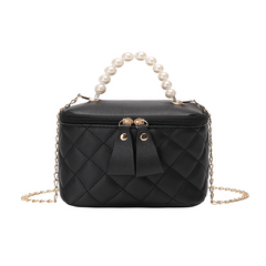 Mini Argyle Quilted Handbag Chain Crossbody Bag Faux Pearl Handle Purse