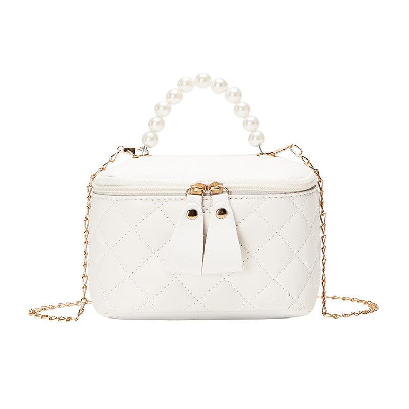 Mini Argyle Quilted Handbag Chain Crossbody Bag Faux Pearl Handle Purse