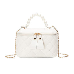 Mini Argyle Quilted Handbag Chain Crossbody Bag Faux Pearl Handle Purse
