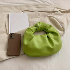 Pleated Knotted Handle Handbag PU Leather Textured Bag Purse