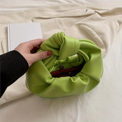 Pleated Knotted Handle Handbag PU Leather Textured Bag Purse