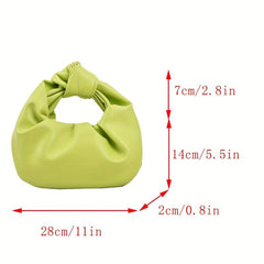 Pleated Knotted Handle Handbag PU Leather Textured Bag Purse