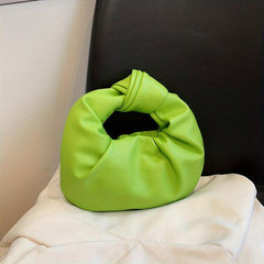 Pleated Knotted Handle Handbag PU Leather Textured Bag Purse
