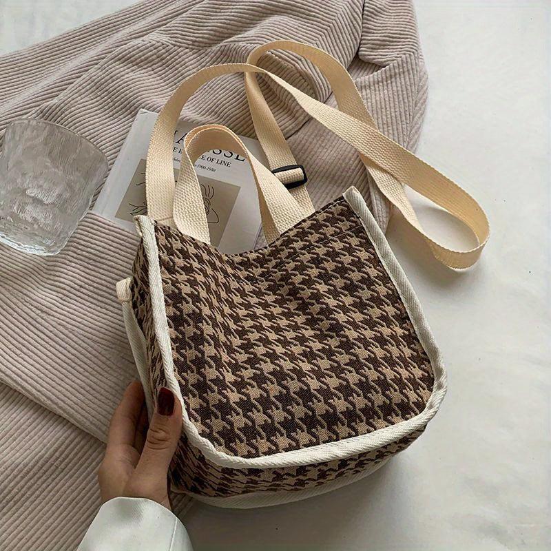 Houndstooth Canvas Crossbody Bag Satchel Purse Women Ladies