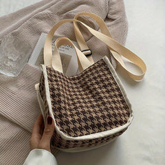Houndstooth Canvas Crossbody Bag Satchel Purse Women Ladies