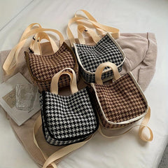 Houndstooth Canvas Crossbody Bag Satchel Purse Women Ladies