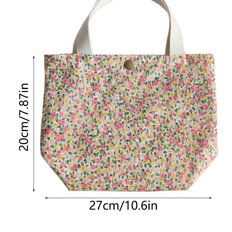 Floral Print Handbag Snap Button Canvas Shopping Bag