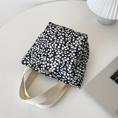 Floral Print Handbag Snap Button Canvas Shopping Bag