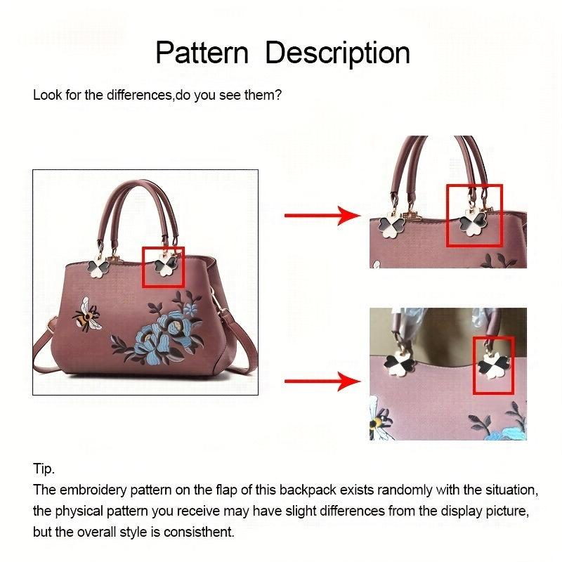 Flower Embroidery Tote Bag PU Leather Crossbody Bag