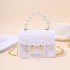 Faux Pearl Handle Crossbody Bag Crocodile Embossed Chain Shoulder Bag