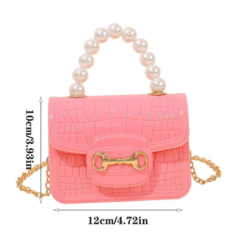 Faux Pearl Handle Crossbody Bag Crocodile Embossed Chain Shoulder Bag