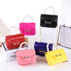 Faux Pearl Handle Crossbody Bag Crocodile Embossed Chain Shoulder Bag
