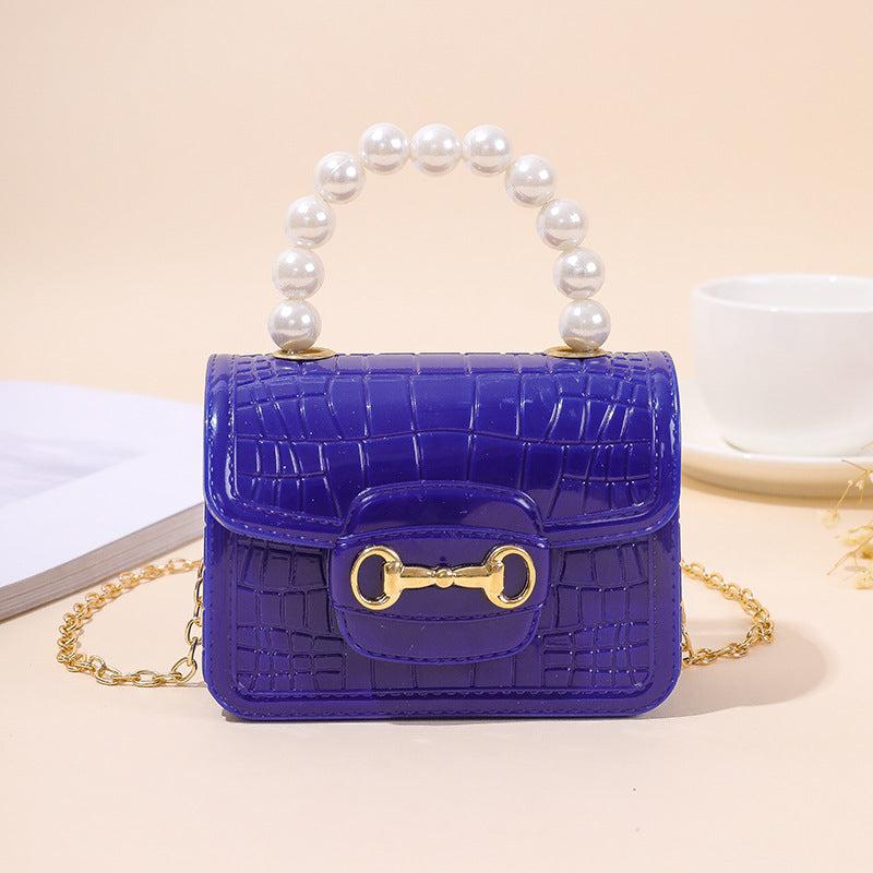 Faux Pearl Handle Crossbody Bag Crocodile Embossed Chain Shoulder Bag
