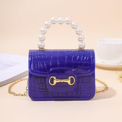 Faux Pearl Handle Crossbody Bag Crocodile Embossed Chain Shoulder Bag
