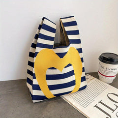 Stripes & Love Knitted Handbag Crochet Satchel Bag