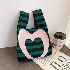 Stripes & Love Knitted Handbag Crochet Satchel Bag
