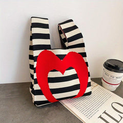 Stripes & Love Knitted Handbag Crochet Satchel Bag