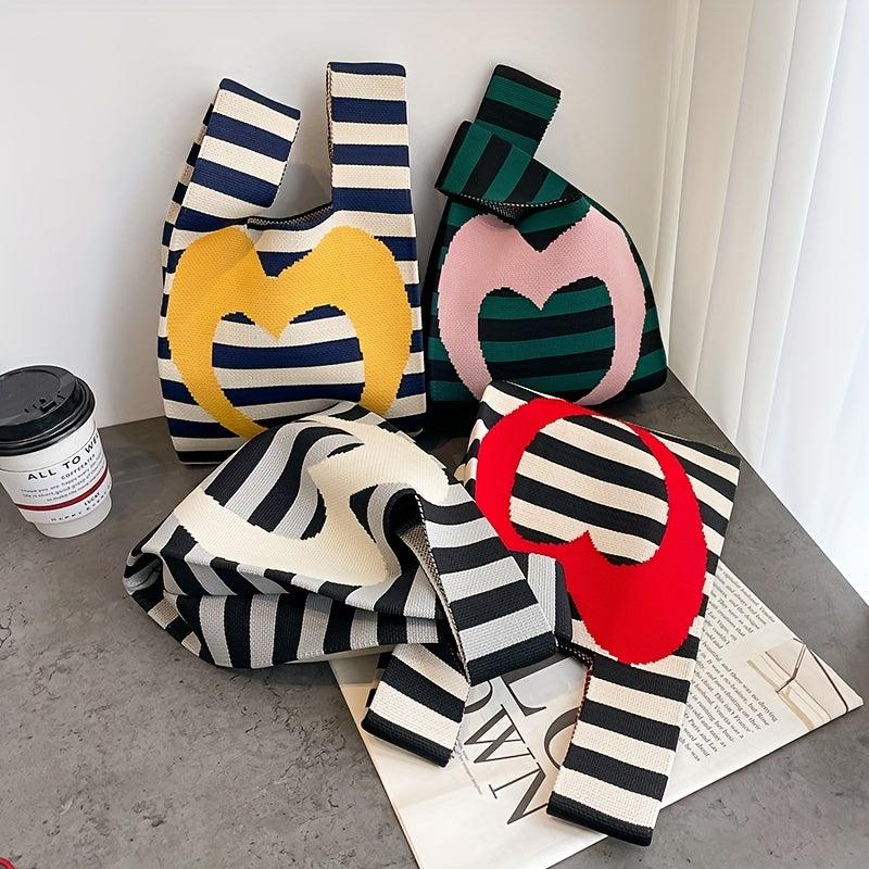 Stripes & Love Knitted Handbag Crochet Satchel Bag