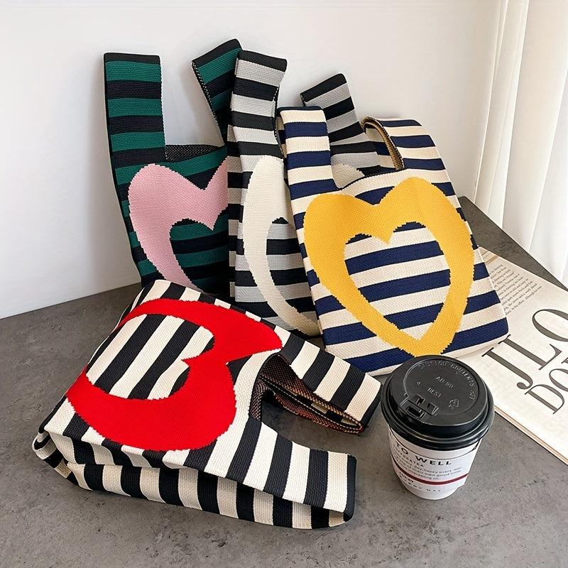 Stripes & Love Knitted Handbag Crochet Satchel Bag