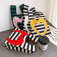 Stripes & Love Knitted Handbag Crochet Satchel Bag