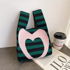 Stripes & Love Knitted Handbag Crochet Satchel Bag