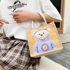 Cartoon Linen Handbag Grocery Shopping Bag
