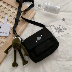 Mini Canvas Crossbody Bag Planet Pattern Messenger Bag Women's Casual Shoulder
