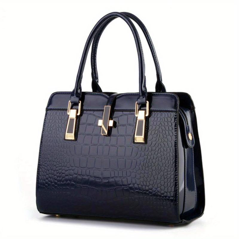 Crocodile Pattern Handbag Large Capacity Crossbody Bag Women's Glossy Top Handle