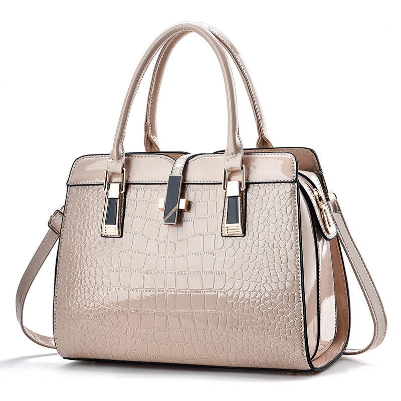 Crocodile Pattern Handbag Large Capacity Crossbody Bag Women's Glossy Top Handle