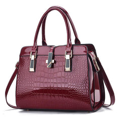 Crocodile Pattern Handbag Large Capacity Crossbody Bag Women's Glossy Top Handle