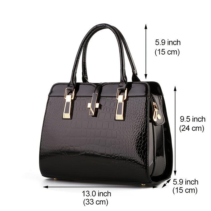 Crocodile Pattern Handbag Large Capacity Crossbody Bag Women's Glossy Top Handle