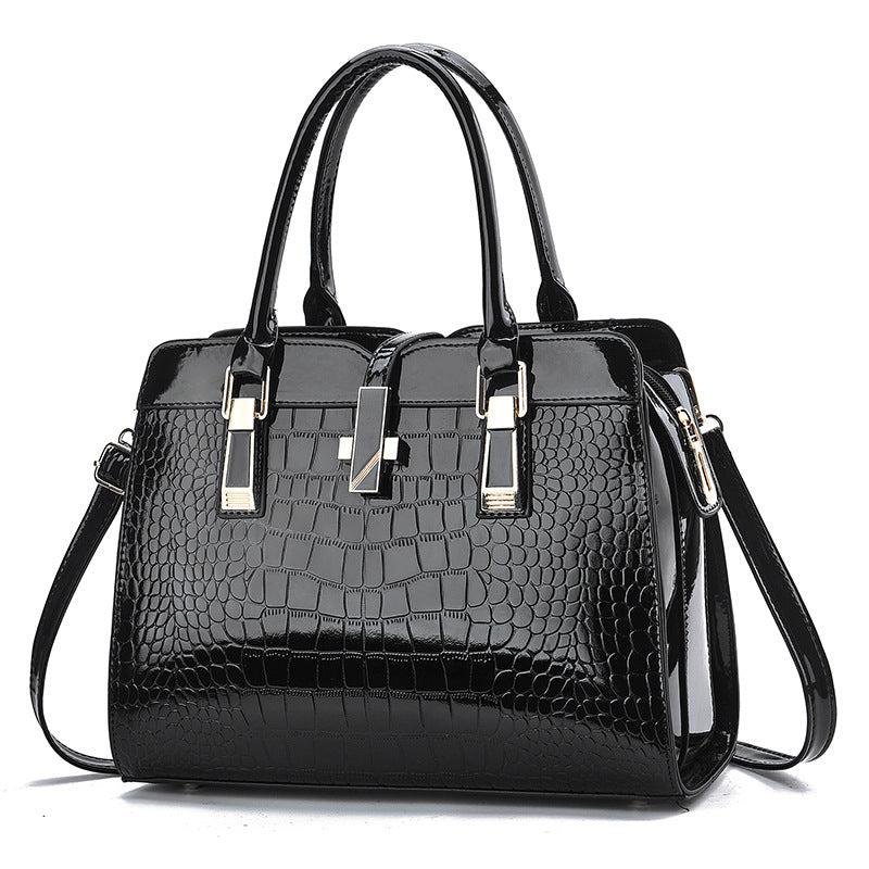 Crocodile Pattern Handbag Large Capacity Crossbody Bag Women's Glossy Top Handle