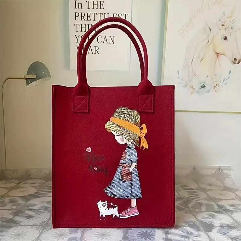 Stylish Cartoon Pattern Felt Bag Lightweight All Match Storage Bag