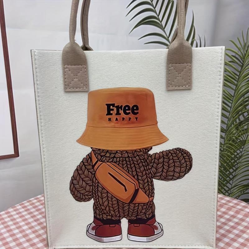 Stylish Cartoon Pattern Felt Bag Lightweight All Match Storage Bag