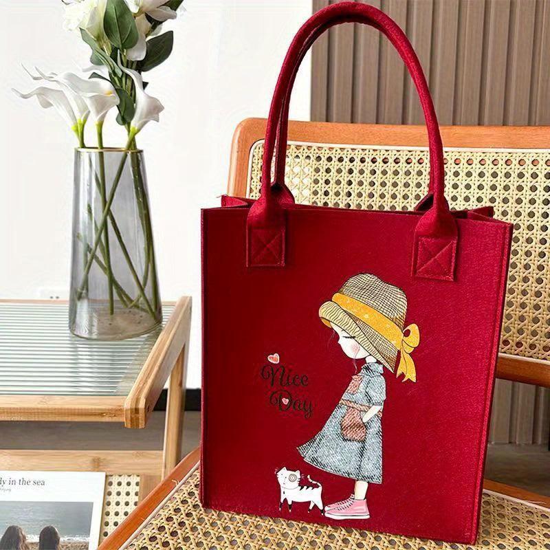 Stylish Cartoon Pattern Felt Bag Lightweight All Match Storage Bag