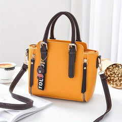 Zipper Decor Handbag Small PU Crossbody Bag Top Handle Satchel Purses