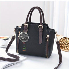 Zipper Decor Handbag Small PU Crossbody Bag Top Handle Satchel Purses