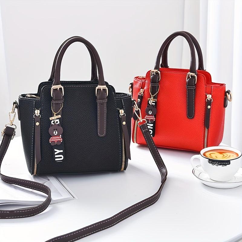 Zipper Decor Handbag Small PU Crossbody Bag Top Handle Satchel Purses