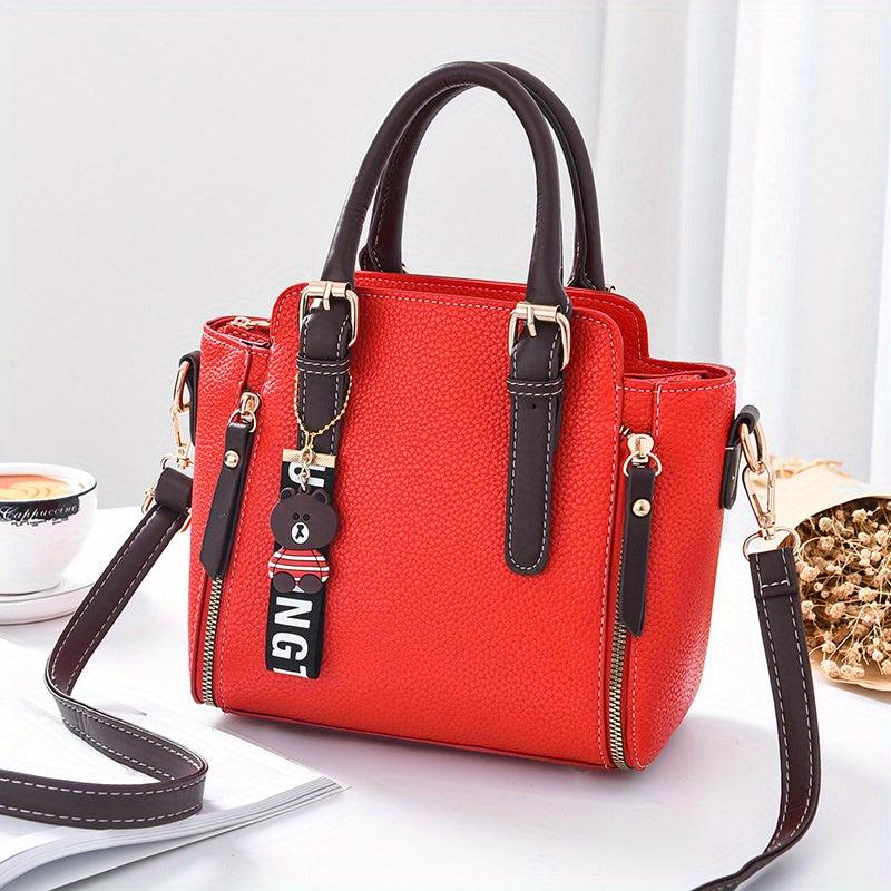 Zipper Decor Handbag Small PU Crossbody Bag Top Handle Satchel Purses