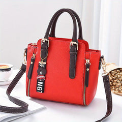 Zipper Decor Handbag Small PU Crossbody Bag Top Handle Satchel Purses