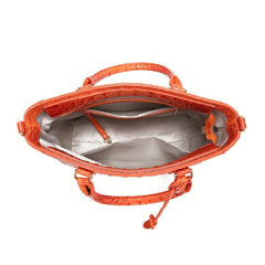 Crocodile Pattern Top Handle Satchel Crossbody Bag Leather Textured Handbag