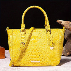 Crocodile Pattern Top Handle Satchel Crossbody Bag Leather Textured Handbag
