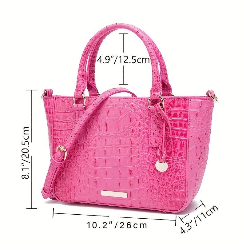 Crocodile Pattern Top Handle Satchel Crossbody Bag Leather Textured Handbag