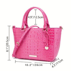 Crocodile Pattern Top Handle Satchel Crossbody Bag Leather Textured Handbag