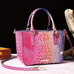 Crocodile Pattern Top Handle Satchel Crossbody Bag Leather Textured Handbag