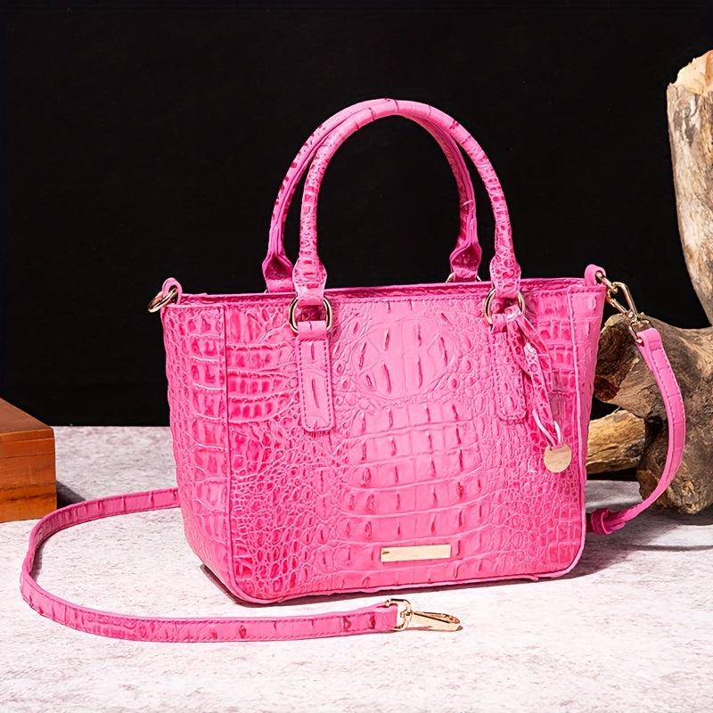 Crocodile Pattern Top Handle Satchel Crossbody Bag Leather Textured Handbag