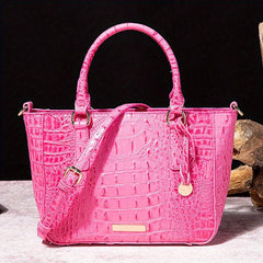 Crocodile Pattern Top Handle Satchel Crossbody Bag Leather Textured Handbag