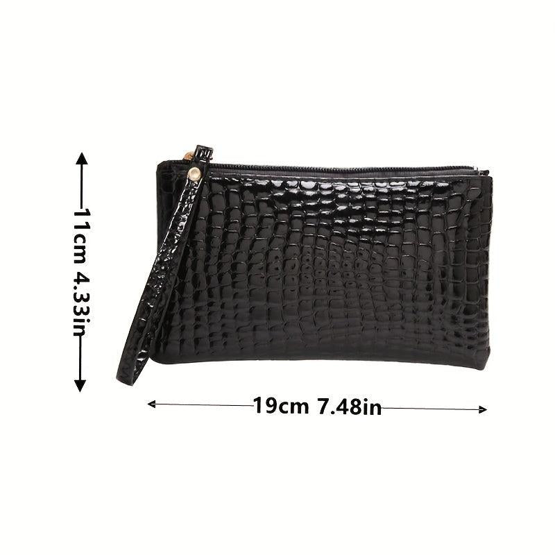 Crocodile Clutch Purses with Zipper and Wristlet