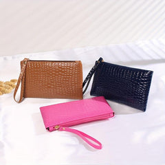 Crocodile Clutch Purses with Zipper and Wristlet
